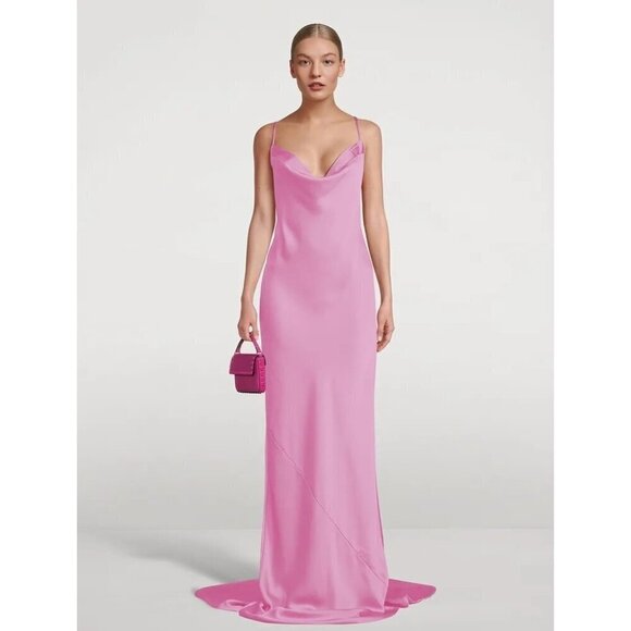 Norma Kamali Cross Back Bias Gown in Candy Pink Medium New Womens Long Dress - Picture 14 of 16